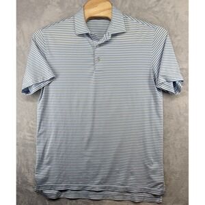 Peter Millar Blue White Striped Polo Shirt Performance No Club Men's Size L
